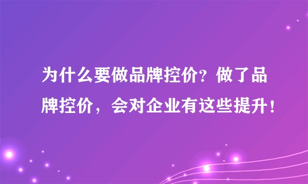 为什么要做品牌控价？做了品牌控价，会对企业有这些提升！
