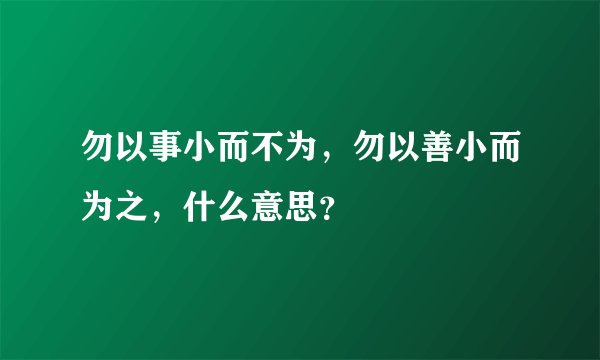 勿以事小而不为，勿以善小而为之，什么意思？
