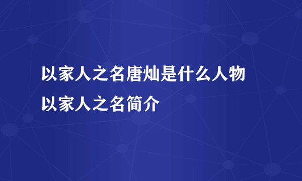 以家人之名唐灿是什么人物 以家人之名简介