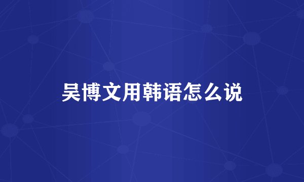 吴博文用韩语怎么说