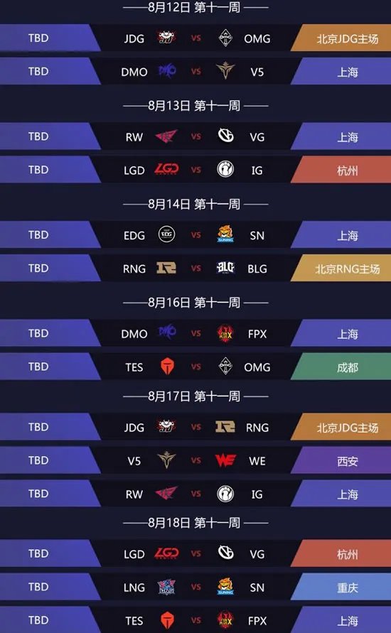 《LOL》LPL夏季赛2019赛程表