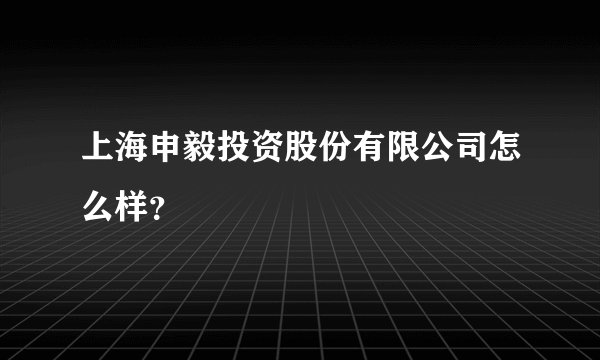 上海申毅投资股份有限公司怎么样？