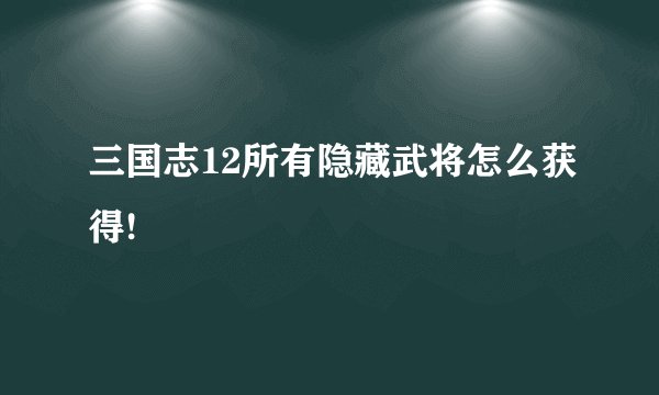 三国志12所有隐藏武将怎么获得!