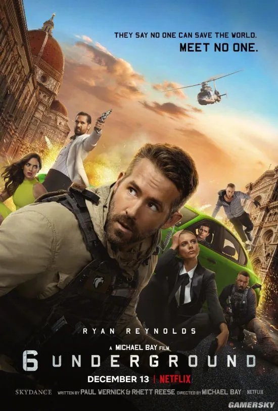 迈克尔·贝新片《地下六号》发布新版海报 “死侍”瑞恩·雷诺兹主演