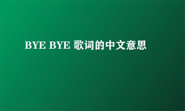 BYE BYE 歌词的中文意思