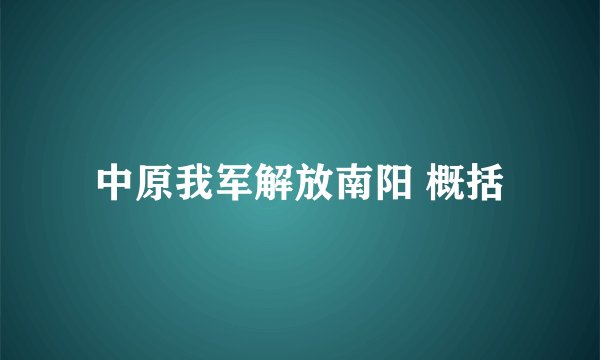中原我军解放南阳 概括