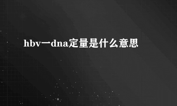 hbv一dna定量是什么意思