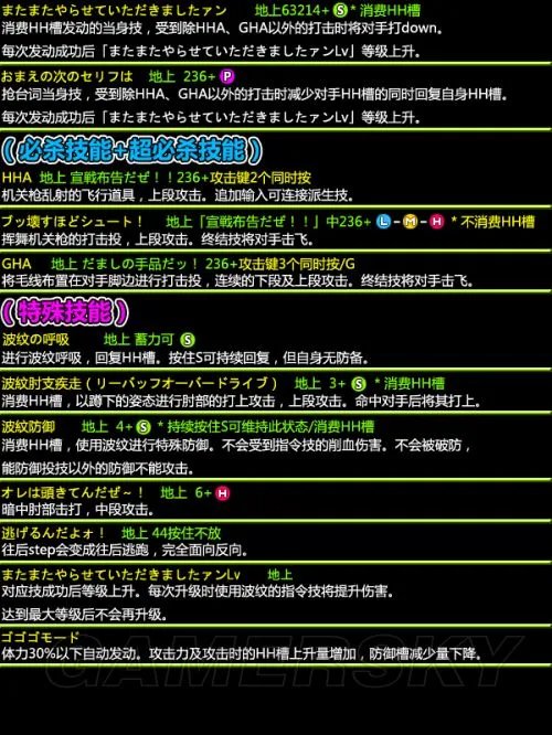 《乔乔奇妙冒险：全明星大乱斗》出招表