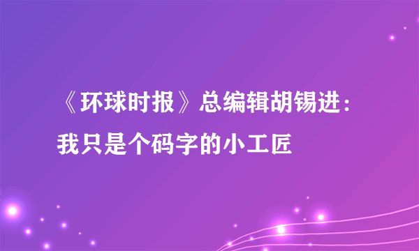 《环球时报》总编辑胡锡进：我只是个码字的小工匠