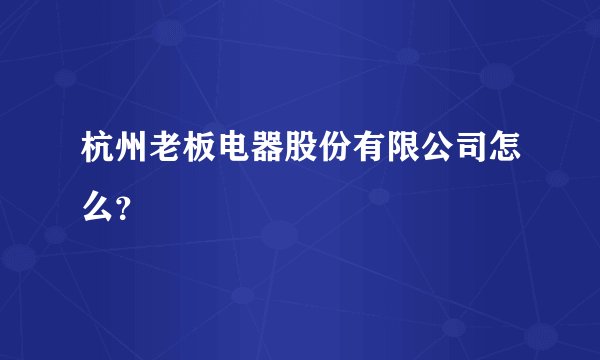 杭州老板电器股份有限公司怎么？
