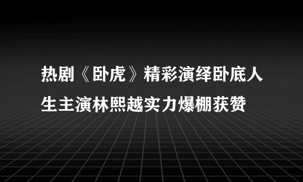 热剧《卧虎》精彩演绎卧底人生主演林熙越实力爆棚获赞