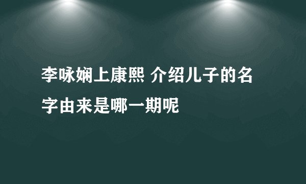 李咏娴上康熙 介绍儿子的名字由来是哪一期呢