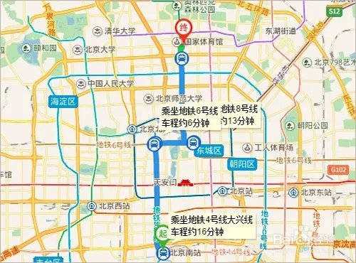 北京南站到鸟巢