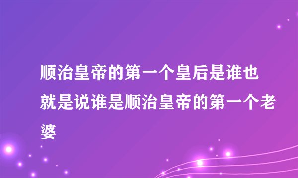 顺治皇帝的第一个皇后是谁也就是说谁是顺治皇帝的第一个老婆