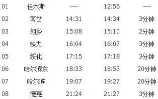 佳木斯至北京火车时刻停靠表