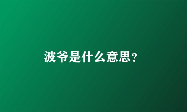 波爷是什么意思？