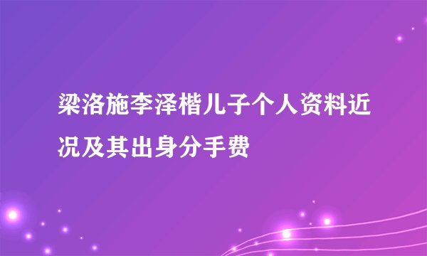梁洛施李泽楷儿子个人资料近况及其出身分手费